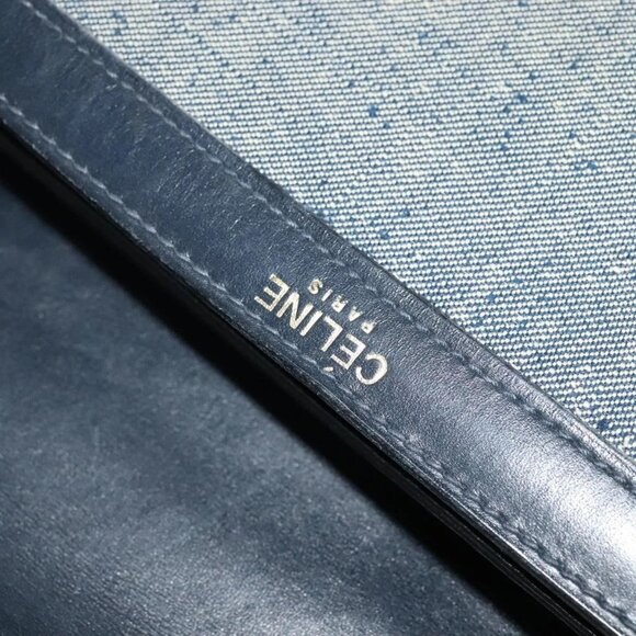 CELINE Shoulder Bag Leather Canvas Navy Gold Auth BD2149 - Picture 13 of 16